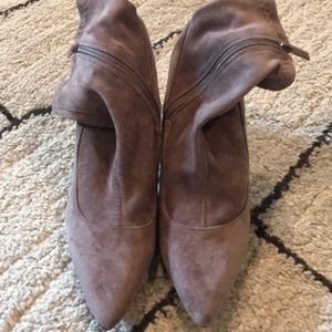 Taupe, suede booties.